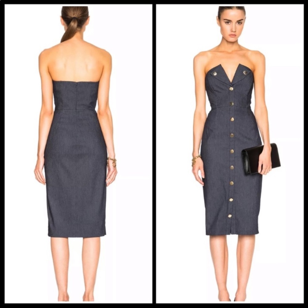 Cushnie Plunge Denim Corset MIDI Dress (2=Xs)